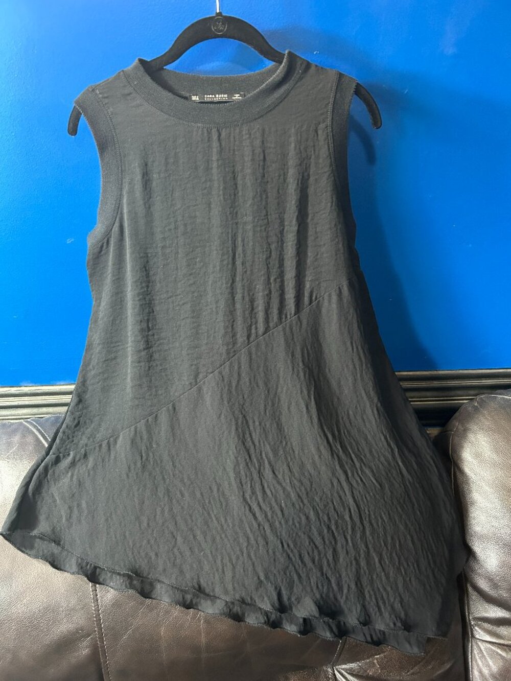 Zara Basic Textured Crinkle Asymmetrical Pointed Hem Top M Avant Garde Goth